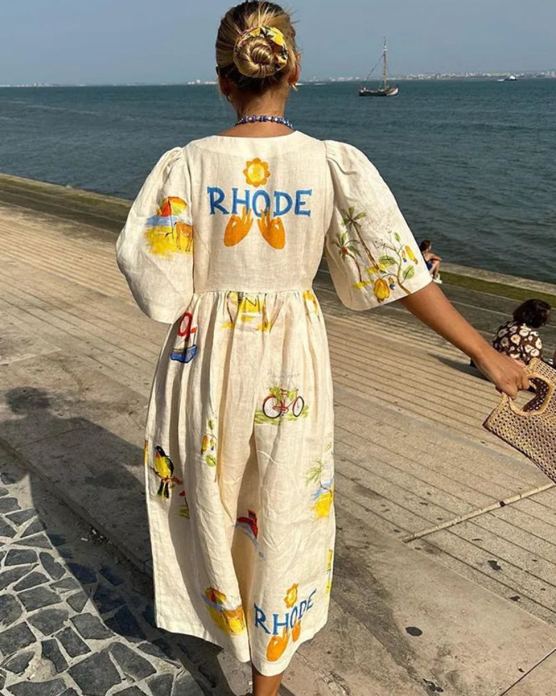 ANNI - Bedrukte linnen jurk