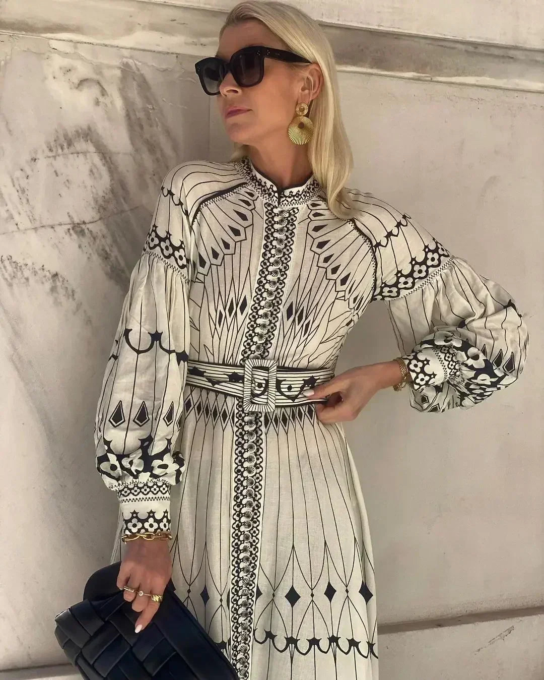 Eulalia - Retro Staande Kraag Boho Jurk